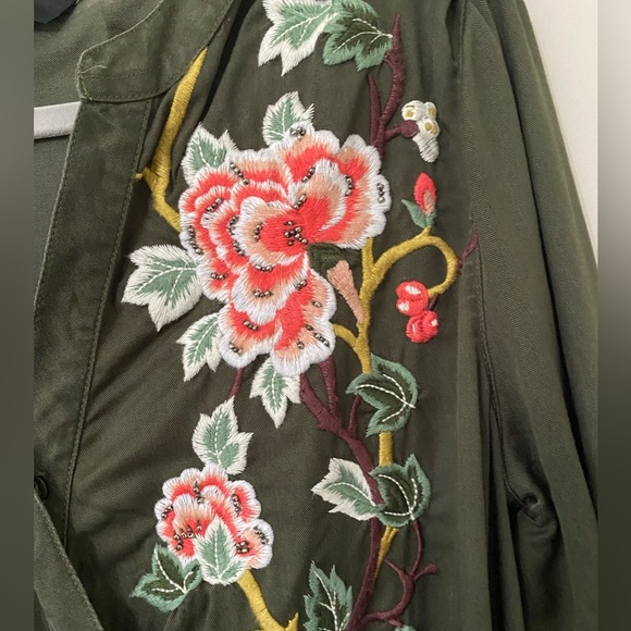 NEXT Olive Green Faux Wrap Blouse with Floral Embroidery - Picture 4 of 8